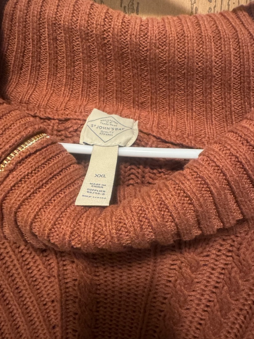St. John's Bay Women's Cable Cowl Neck Sweater - Rusty Orange
